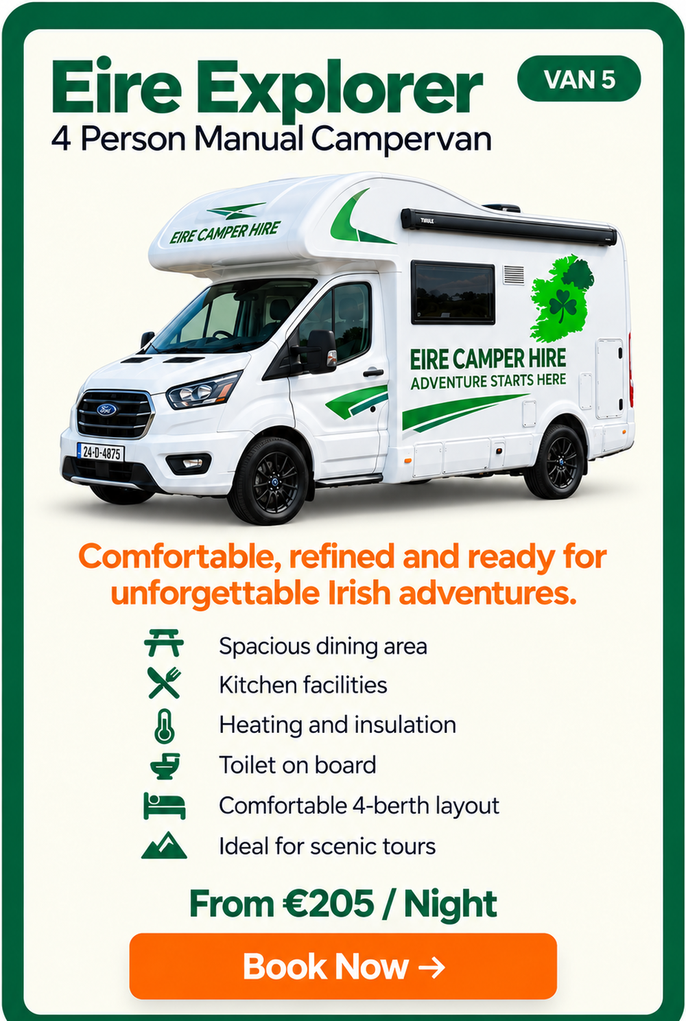 Eire Explorer van 5: campervan information and booking card
