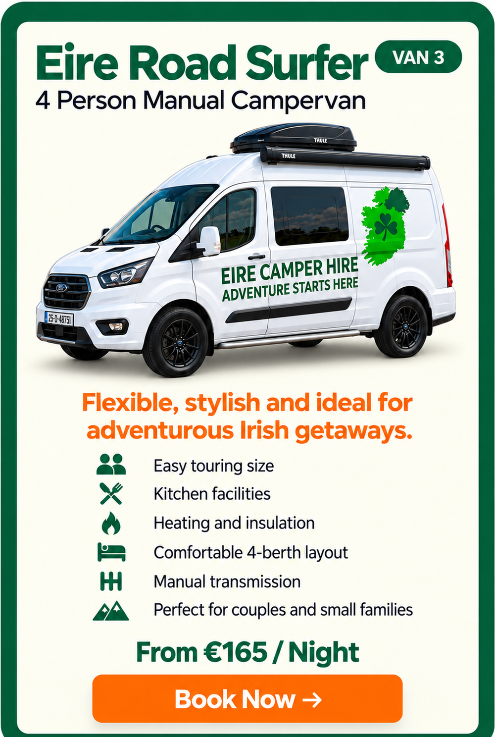 Eire Road Surfer van 3: campervan information and booking card