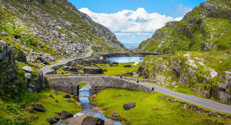 Stone bridge and mountain scenery at the Gap of Dunloe, County Kerry