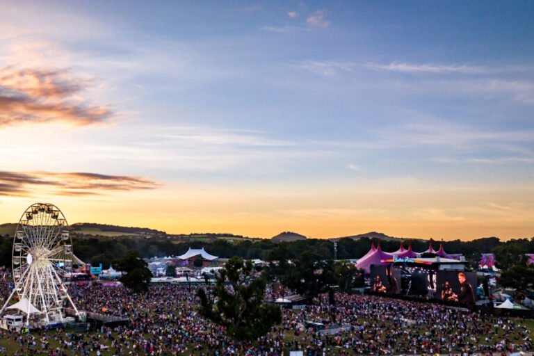 An aerial view of Electric Picnic festival at sunset