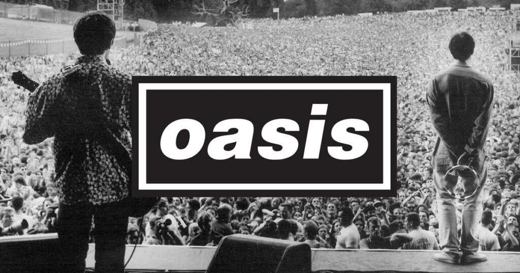 Oasis promotional artwork showing the band’s name over a concert photograph