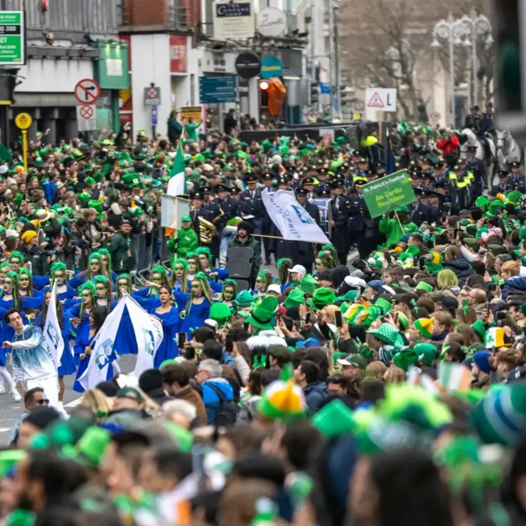 Crowds and performers at Dublin’s St Patrick’s Festival